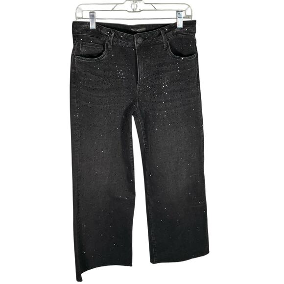 KUT from the Kloth Meg High Rise Fab Ab Wide Leg Jeans Black Rhinestone NWOT